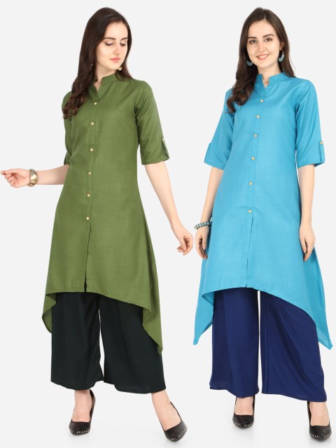 

Silk Bazar Women Pack Of 2 Solid A-Line Kurtas, Green