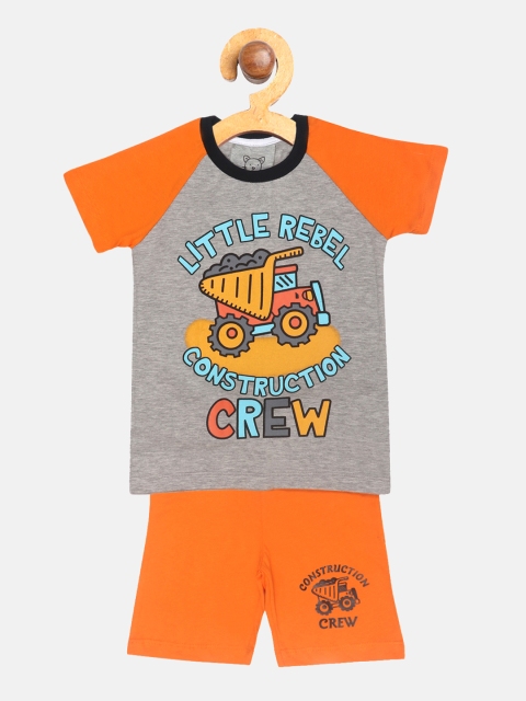 

Lazy Shark Boys Grey & Orange Printed T-shirt with Shorts