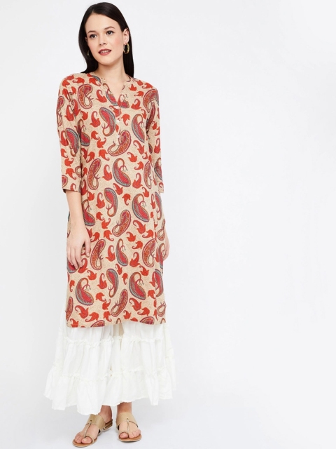 Melange by Lifestyle Women Beige & Red Printed A-Line Kurta