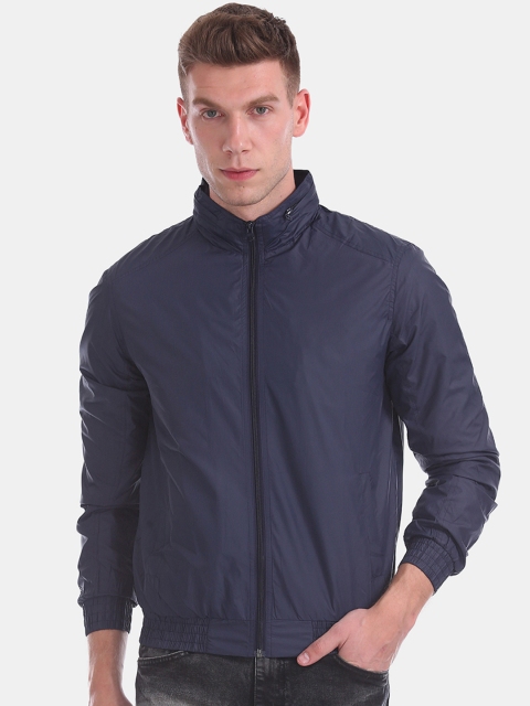 

Ruggers Men Blue Solid Bomber Jacket