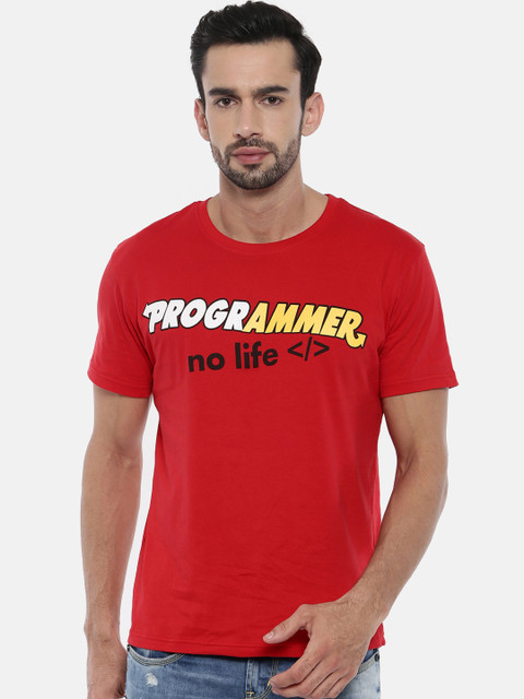 

Bushirt Men Red Printed Round Neck T-shirt