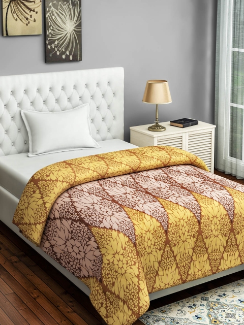 

SWAYAM Brown & Yellow Floral AC Room 150 GSM Single Bed Comforter
