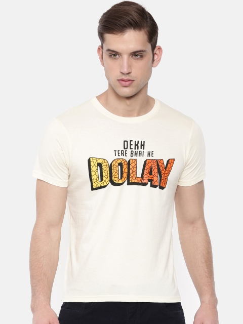 

Bushirt Men Cream-Coloured Printed Round Neck T-shirt