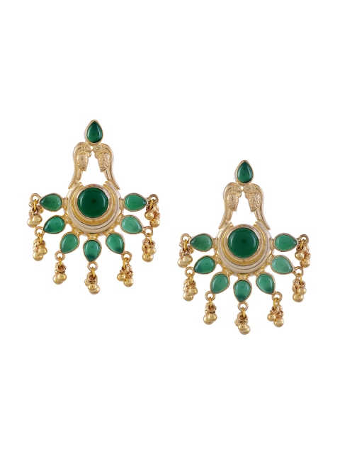 

Silvermerc Designs Gold-Plated & Green Teardrop Shaped Drop Earrings