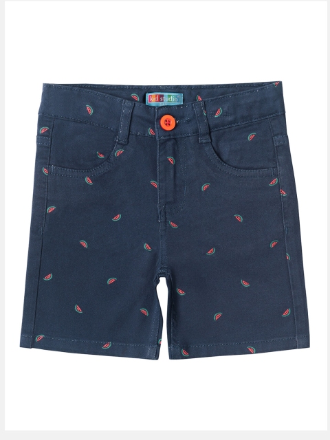 

Kid Studio Boys Navy Blue Printed Regular Fit Shorts