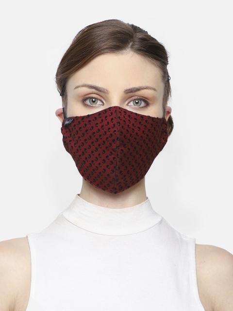 

Anekaant Women Maroon & Black 3 Ply Reusable Paisley Textured Poly Silk Cloth Mask