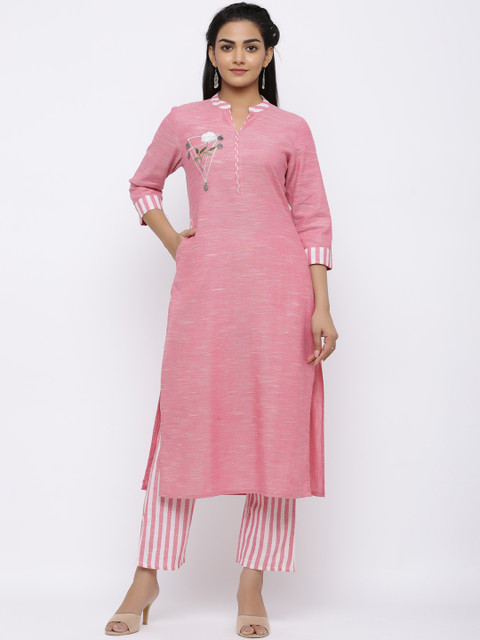 

Indi INSIDE Women Pink & White Embroidered Kurta with Palazzos