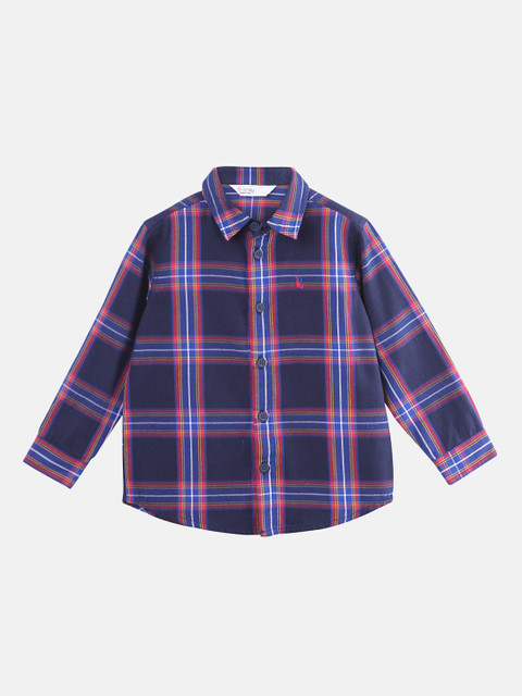 

Beebay Boys Navy Blue & Red Regular Fit Checked Casual Shirt