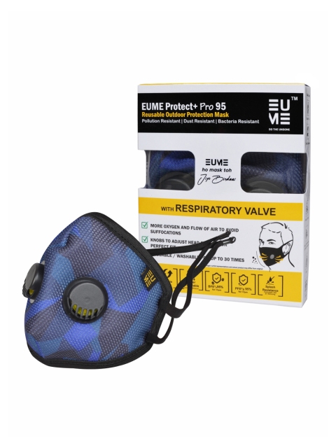 

EUME Unisex Blue Prined Reusable 4-Ply Protect Pro 95 Mask With Valve