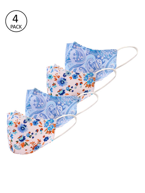 

LEGAL BRIBE Women Pack of 4 Pcs White & Blue Reusable 3-Ply Protective Outdoor Masks