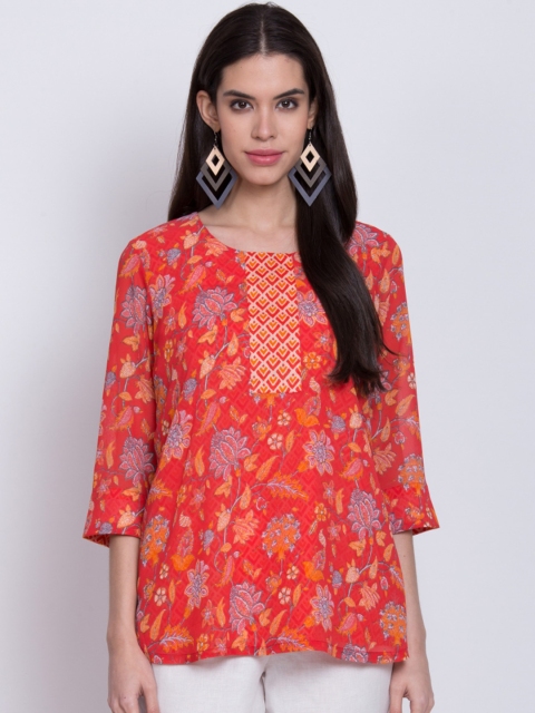 

Biba Women Red & Orange Printed Straight Kurti