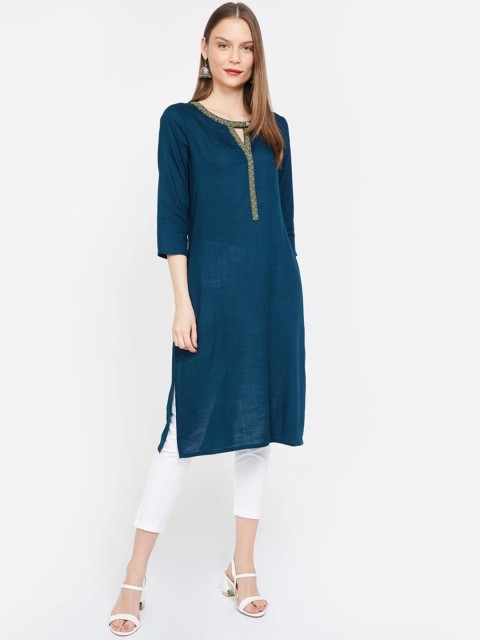 

Melange by Lifestyle Women Turquoise Blue Solid Straight Kurta