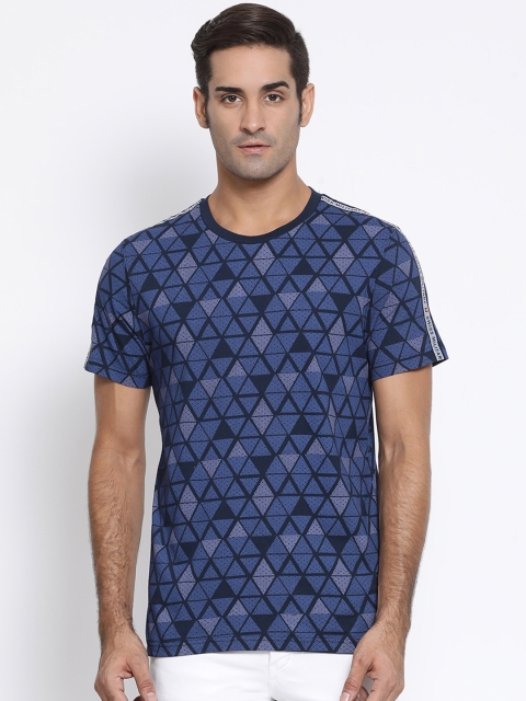 

SWISS MILITARY Men Navy Blue Slim Fit Printed Round Neck Pure Cotton T-shirt