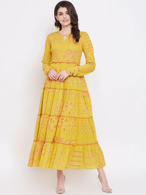 

Ishin DESIGNER STUDIO Women Yellow Printed A-Line Dress