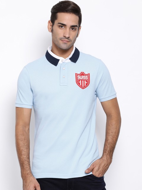 

SWISS MILITARY Men Blue Solid Polo Collar T-shirt