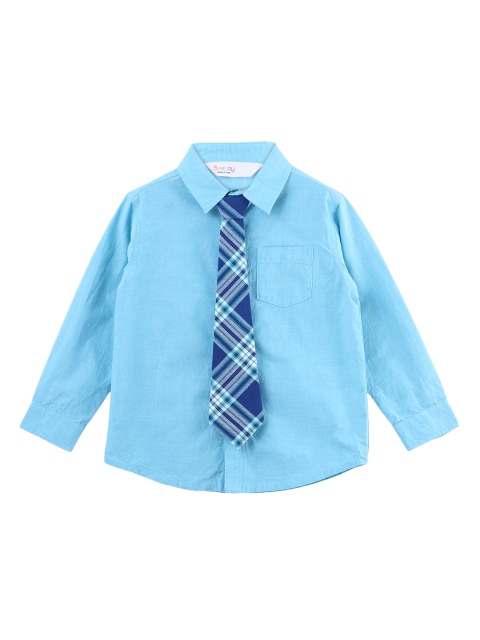 

Beebay Infant Boys Turquoise Blue Regular Fit Solid Casual Shirt with Checked Tie