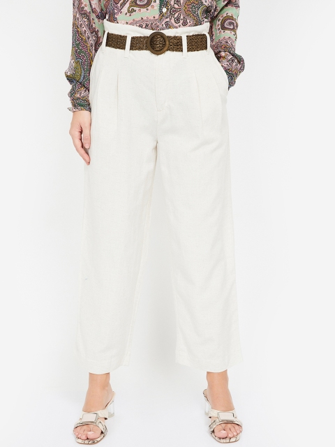 

CODE by Lifestyle Women Off-White Solid Regular Trousers