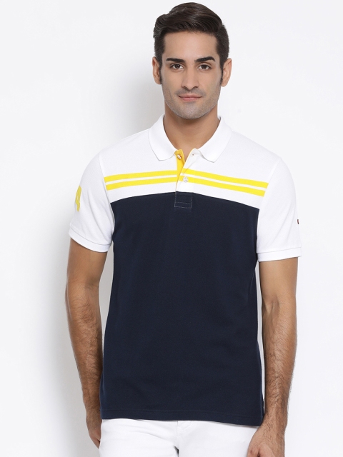 

SWISS MILITARY Men White Colourblocked Polo Collar T-shirt