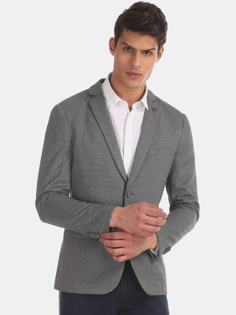 

U.S. Polo Assn. Men Grey Solid Slim-Fit Single-Breasted Casual Blazer