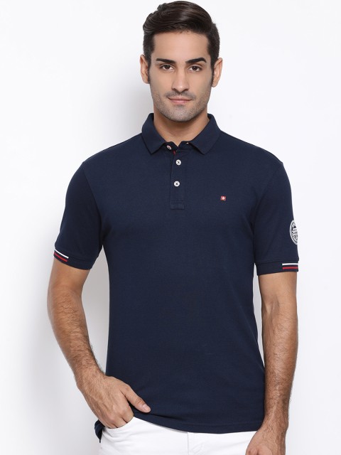 

SWISS MILITARY Men Navy Blue Solid Polo Collar T-shirt