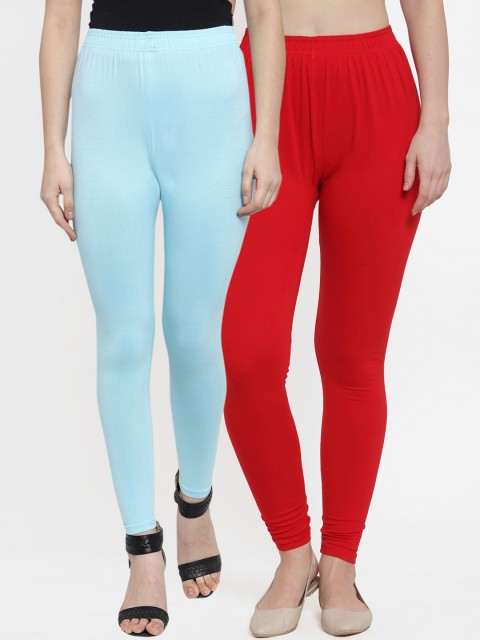 

TAG 7 Women Pack Of 2 Solid Ankle-Length Leggings, Red