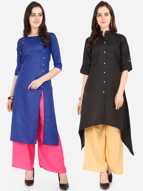 

Silk Bazar Women Blue & Black Pack of 2 Solid Straight Kurta