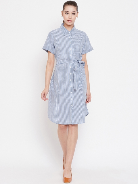

Color Cocktail Women White Striped Shirt Dress