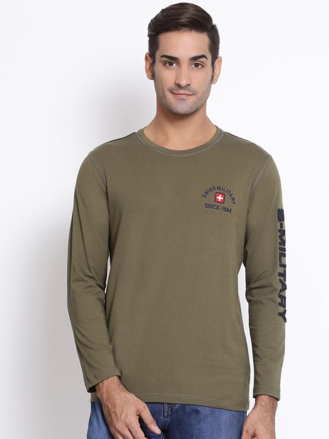 

SWISS MILITARY Men Olive Green Printed Round Neck T-shirt