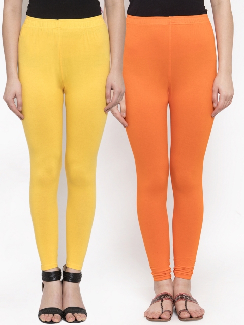 

TAG 7 Women Pack Of 2 Solid Ankle-Length Leggings, Orange