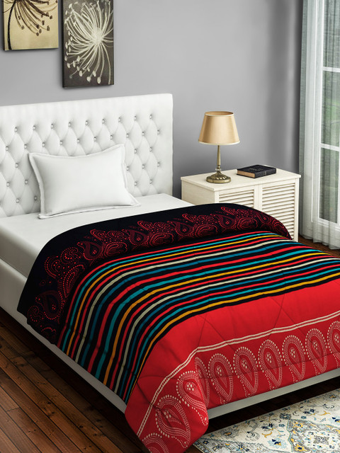 

SWAYAM Red & Black Striped AC Room 150 GSM Single Bed Comforter
