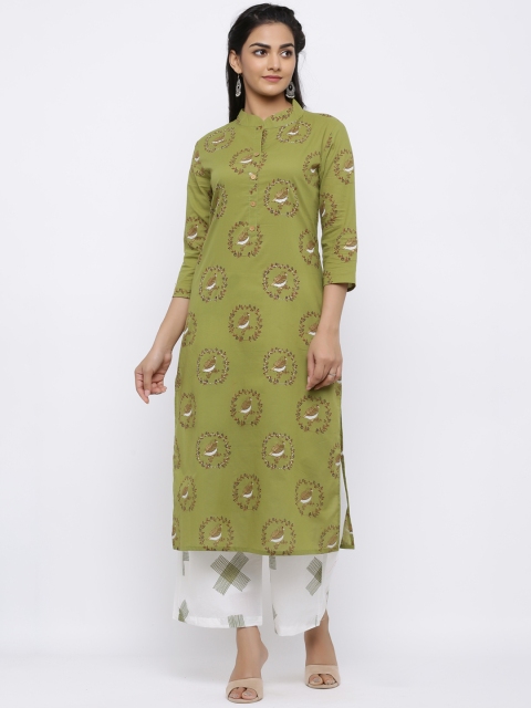

Indi INSIDE Women Olive Green & White Printed Kurta with Palazzos