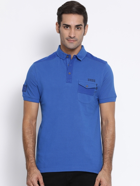 

SWISS MILITARY Men Blue Solid Polo Collar Pure Cotton T-shirt