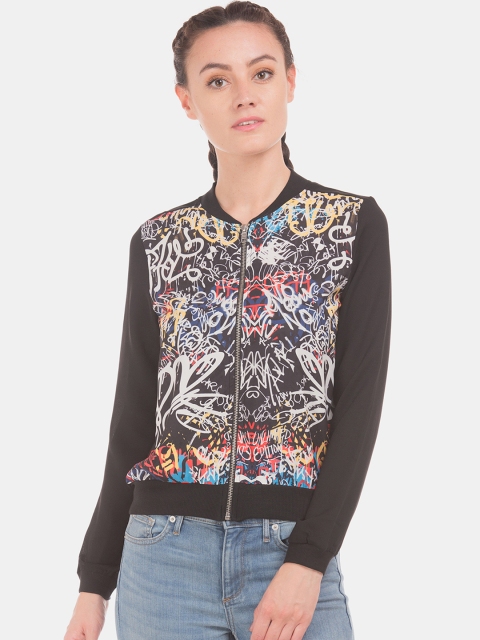 

Sugr Women Black Printed Bomber Jacket