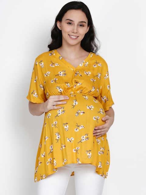

Mine4Nine Women Yellow Printed Maternity Top