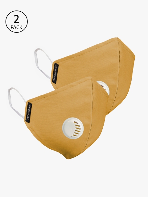 

DENNISON Unisex Mustard Yellow 2 Pcs 2-Ply Water and Stain Repellent Valved Outdoor Masks