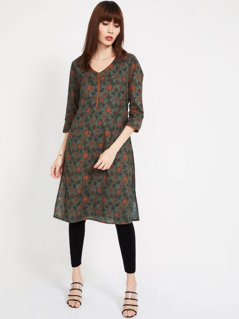 

Melange by Lifestyle Women Rust & Green Printed A-Line Kurta