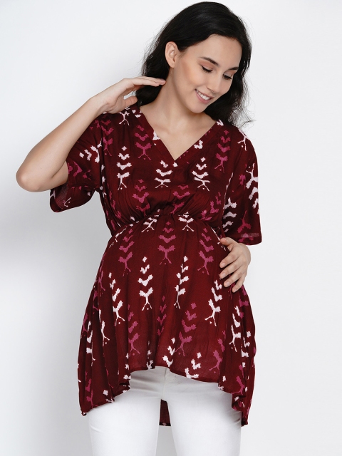

Mine4Nine Women Maroon Printed Maternity Top
