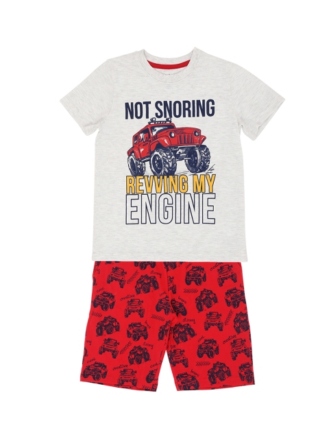 

Pantaloons Junior Boys Grey & Red Printed T-shirt with Shorts