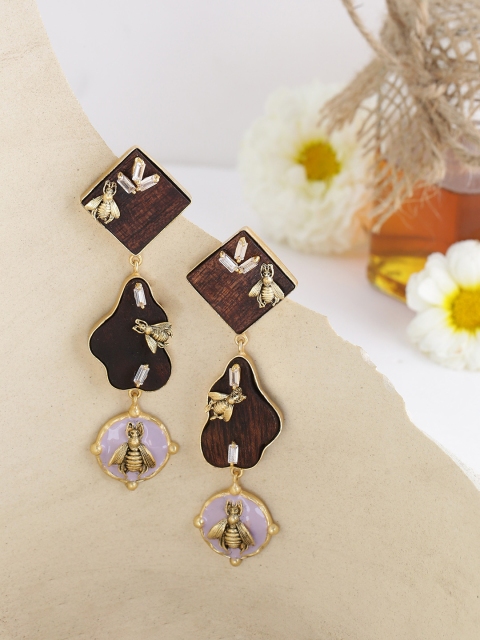 

NITAARA Brown & Gold-Toned Contemporary Drop Earrings