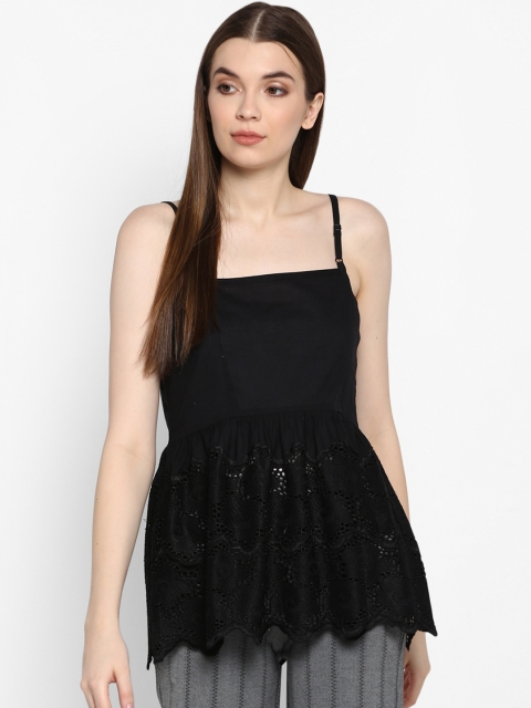 

FOSH Women Black Solid Peplum Top