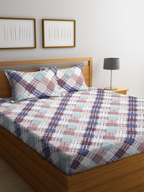 

BOMBAY DYEING White & Beige Geometric 144 TC Cotton 1 King Bedsheet with 2 Pillow Covers