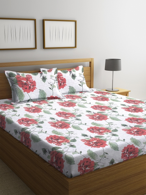 

BOMBAY DYEING White & Red Floral 144 TC Cotton 1 King Bedsheet with 2 Pillow Covers