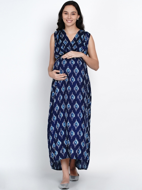 

Mine4Nine Women Navy Blue & White Printed A-Line Maternity Dress