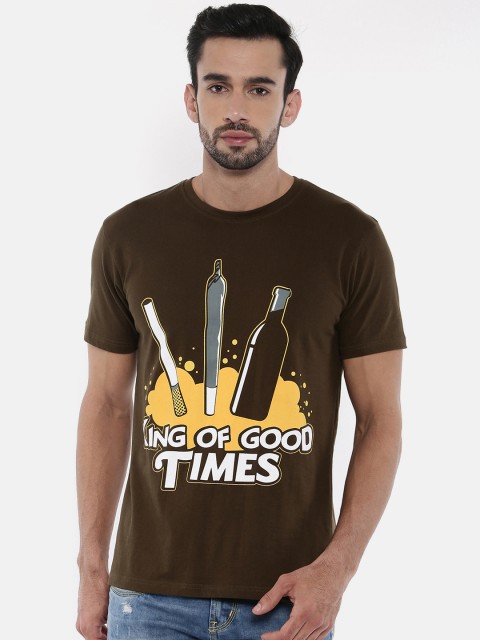

Bushirt Men Olive Green Printed Round Neck T-shirt