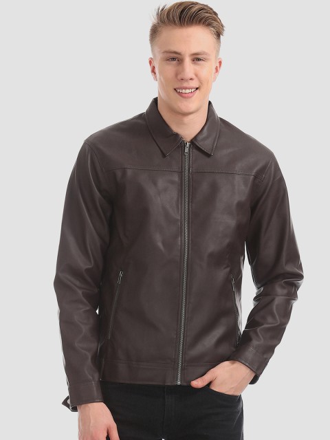 

Cherokee Men Brown Solid Biker Jacket
