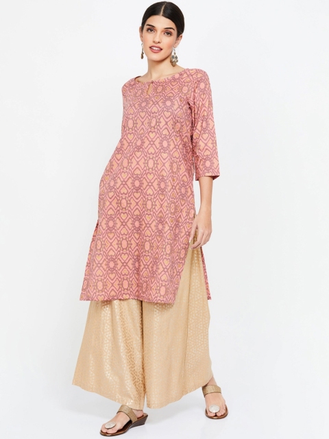 

Melange by Lifestyle Women Peach-Coloured Printed Straight Kurta