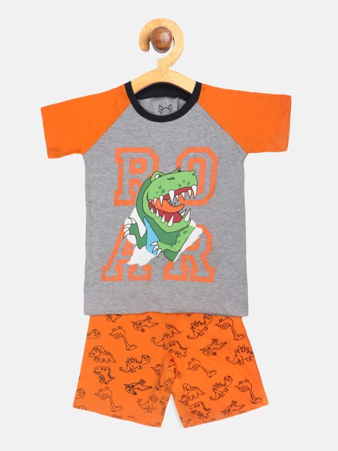 

Lazy Shark Boys Grey & Orange Printed T-shirt with Shorts