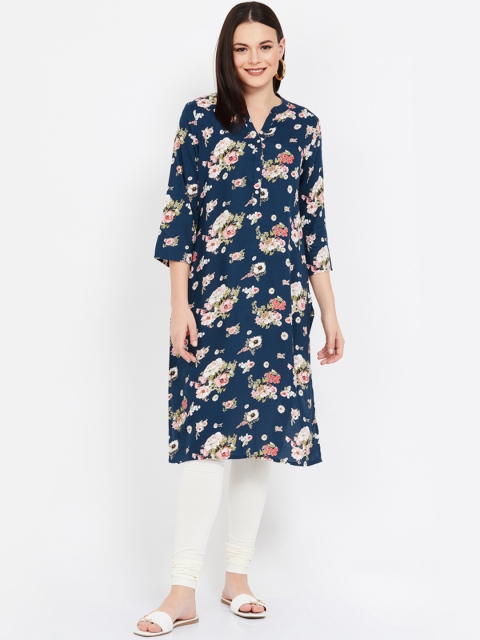 

Melange by Lifestyle Women Navy Blue & Pink Floral Printed Straight Kurta