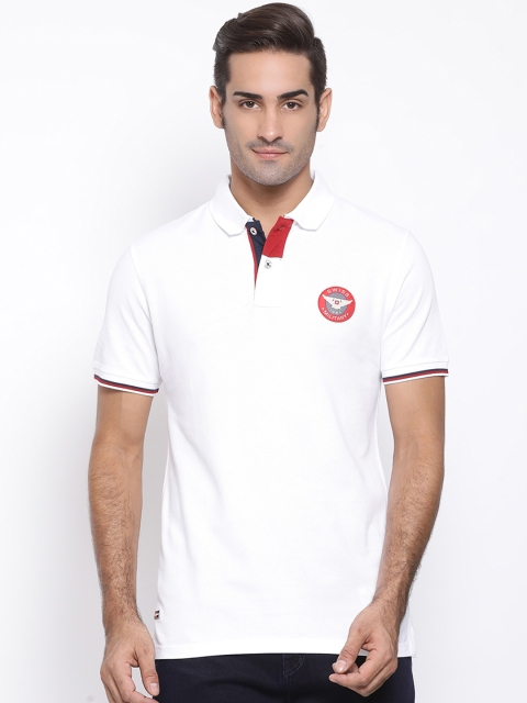 

SWISS MILITARY Men White Slim Fit Solid Polo Collar Pure Cotton T-shirt