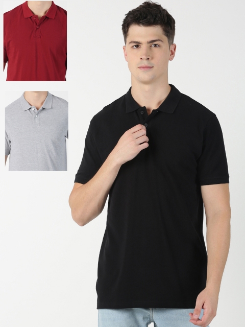 

Blue Saint Men Pack Of 3 Solid Polo Collar T-shirts, Maroon